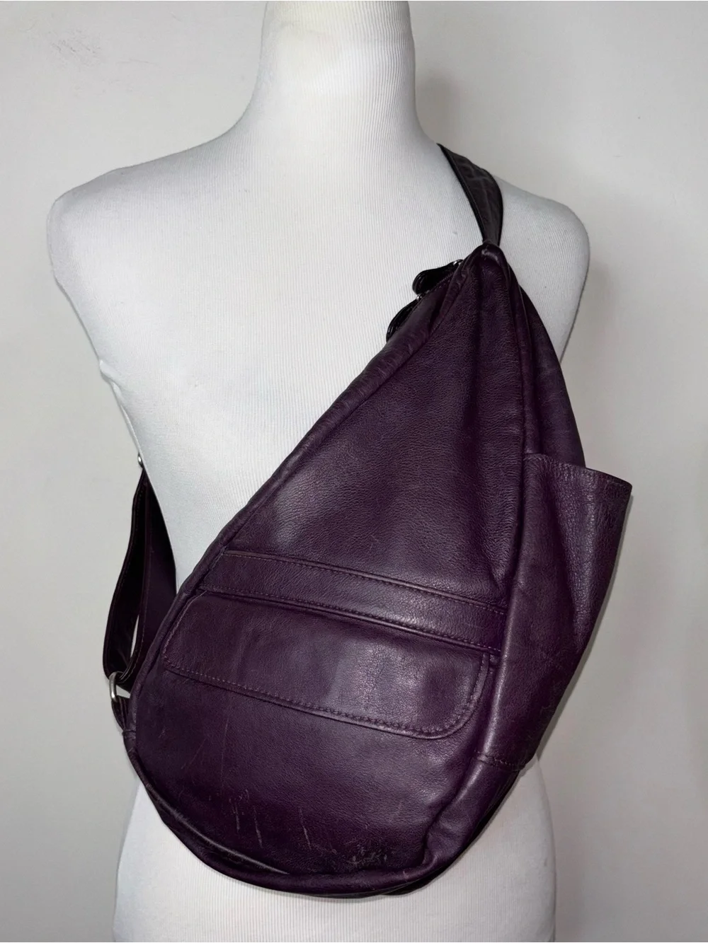 AmeriBag Healthy Back Pack Purple Leather Sling Bag Travel Bag Crossbody 15